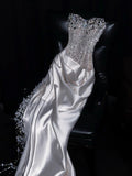 Luxury Mermaid Sweetheart White Satin Wedding Dress Modest Wedding Dresses Princess Wedding Gowns HZ1121