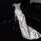 Luxury Mermaid Sweetheart White Satin Wedding Dress Modest Wedding Dresses Princess Wedding Gowns HZ1121