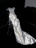 Luxury Mermaid Sweetheart White Satin Wedding Dress Modest Wedding Dresses Princess Wedding Gowns HZ1121