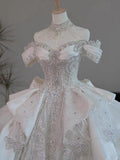 Princess Bridal Dress Ball Gown Off The Shoulder White Wedding Dress Ruffles Lace Wedding Dresses Modest Wedding Gowns HZ1121