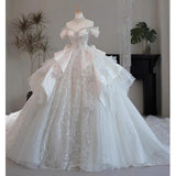 Princess Bridal Dress Ball Gown Off The Shoulder White Wedding Dress Ruffles Lace Wedding Dresses Modest Wedding Gowns HZ1121