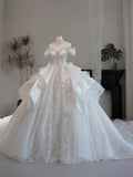Princess Bridal Dress Ball Gown Off The Shoulder White Wedding Dress Ruffles Lace Wedding Dresses Modest Wedding Gowns HZ1121