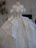 Princess Bridal Dress Ball Gown Off The Shoulder White Wedding Dress Ruffles Lace Wedding Dresses Modest Wedding Gowns HZ1121