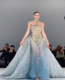 Luxury Mermaid High Neck Light Sky Blue Wedding Dress Modest Wedding Dresses Princess Wedding Gowns HZ1121