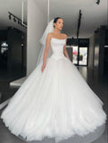 Romantic Wedding Gown Bridal Dress Ball Gown Strapless Tulle Wedding Dress White Satin Wedding Dresses Modest Wedding Gowns HZ1121