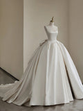 Romantic Wedding Gown Bridal Dress Ball Gown Square Neck Satin Wedding Dress Ivory Wedding Dresses Modest Wedding Gowns HZ1121