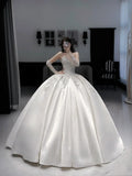 Romantic Wedding Gown Bridal Dress Ball Gown Sweetheart Wedding Dress White Silver Lace Wedding Dresses Modest Wedding Gowns HZ1121