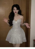 Classy A Line Spaghetti Straps Sequin White Short Mini Formal 8th Grade Homecoming Dresses Middle School Hoco Court Dress 21st Birthday Dress Hoco Outfits HZ1121