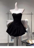 Cute A Line Sweetheart Black Velvet Short Mini Formal 8th Grade Homecoming Dresses Middle School Hoco Court Dress 18th Birthday Dress Hoco Outfits HZ1121