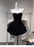Cute A Line Sweetheart Black Velvet Short Mini Formal 8th Grade Homecoming Dresses Middle School Hoco Court Dress 18th Birthday Dress Hoco Outfits HZ1121