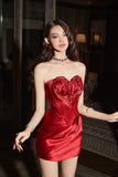 Cute Sheath Sweetheart Satin Short Mini Formal 8th Grade Burgundy Homecoming Dresses High School Hoco Court Dress Graduation Dress Hoco Outfits HZ1121