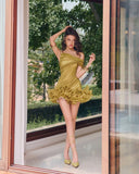 Classy Sheath Off The Shoulder Light Olive Green Short Mini Formal 8th Grade Homecoming Dresses High School Hoco Court Dress Graduation Dress Hoco Outfits HZ1121