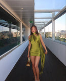Classy Sheath One Shoulder Olive Green Short Mini Formal 8th Grade Homecoming Dresses High School Hoco Court Dress Graduation Dress Hoco Outfits HZ1121