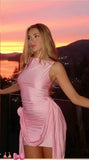 Cute Sheath Scoop Pink Satin Grad Dress Inspo Short Mini Formal 8th Grade Homecoming Dresses High School Hoco Court Dress Graduation Dress Cocktail Birthday Outfits HZ1121