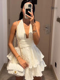 Cute A Line V Neck White Grad Dress Inspo Short Mini Formal 8th Grade Homecoming Dresses High School Hoco Court Dress Graduation Dress Cocktail Birthday Outfits HZ1121