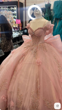 Princess Ball Gown Off The Shoulder Straps Pink Tulle Long Quinceanera Dress Formal Gowns Vestido De 15 Anos Sweet 16 Dress HZ1121
