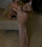 Sexy Mermaid Evening Dress Sweetheart Champagne Sequin Long Prom Dresses Party Dress 20th Birthday Outfits Graduation Dresses HZ1121
