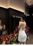 Classy Sheath High Neck White Sequin Short Mini Formal 8th Grade Homecoming Dresses Middle School Hoco Court Dress 21st Birthday Dress Hoco Outfits HZ1121