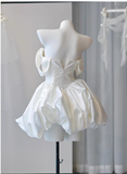 Cute A line Strapless Short Mini White Formal 8th Grade Homecoming Dresses Middle School Short Cocktail Dress Hoco Outfits HZ1121