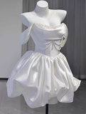 Cute A line Strapless Short Mini White Formal 8th Grade Homecoming Dresses Middle School Short Cocktail Dress Hoco Outfits HZ1121