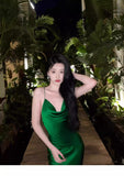 Sexy Sheath Spaghetti Straps Green Backless Satin Long Prom Dresses Party Dress 20th Birthday Outfits Graduation Dresses HZ1121