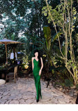 Sexy Sheath Spaghetti Straps Green Backless Satin Long Prom Dresses Party Dress 20th Birthday Outfits Graduation Dresses HZ1121