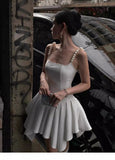 Cute A Line Spaghetti Straps White Short Mini Formal 8th Grade Homecoming Dresses Middle School Hoco Court Dress 21st Birthday Dress Hoco Outfits HZ1121