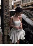 Cute A Line Spaghetti Straps White Short Mini Formal 8th Grade Homecoming Dresses Middle School Hoco Court Dress 21st Birthday Dress Hoco Outfits HZ1121