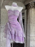Classy A Line Spaghetti Straps Lilac Chiffon Short Mini Formal 8th Grade Homecoming Dresses Middle School Hoco Court Dress 16th Birthday Dress Hoco Outfits HZ1121