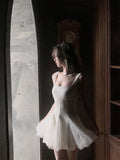 Cute A Line Square White Grad Dress Inspo Short Mini Formal 8th Grade Homecoming Dresses High School Hoco Court Dress Graduation Dress Hoco Outfits HZ1121