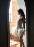 Cute A Line Square White Grad Dress Inspo Short Mini Formal 8th Grade Homecoming Dresses High School Hoco Court Dress Graduation Dress Hoco Outfits HZ1121