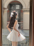 Cute A Line Square White Grad Dress Inspo Short Mini Formal 8th Grade Homecoming Dresses High School Hoco Court Dress Graduation Dress Hoco Outfits HZ1121