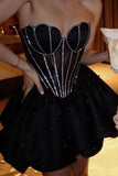 Cute Ball Gown Sweetheart Black Satin Formal 8th Grade Homecoming Dresses Middle School Short Cocktail Gowns Graduation Dress Hoco Outfits HZ1121
