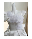 Cute A Line One Shoulder White Satin Short Mini Formal 8th Grade Homecoming Dresses High School Hoco Court Dress Graduation Dress Cocktail Outfits HZ1121