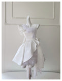 Cute A Line One Shoulder White Satin Short Mini Formal 8th Grade Homecoming Dresses High School Hoco Court Dress Graduation Dress Cocktail Outfits HZ1121