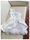 Cute A Line One Shoulder White Satin Short Mini Formal 8th Grade Homecoming Dresses High School Hoco Court Dress Graduation Dress Cocktail Outfits HZ1121