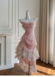 Cute A Line Spaghetti Straps Pink Lace Grad Dress Inspo Formal 8th Grade Homecoming Dresses High School Hoco Court Dress Graduation Dress Hoco Outfits HZ1121