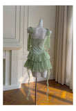 Cute A Line Spaghetti Straps Sage Green Chiffon Grad Dress Inspo Short Mini Formal 8th Grade Homecoming Dresses High School Hoco Court Dress Graduation Dress Hoco Outfits HZ1121