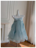 Pretty A Line Spaghetti Straps Blue Open Backs Grad Dress Inspo Short Mini Formal 8th Grade Homecoming Dresses High School Hoco Court Dress Graduation Dress Hoco Outfits HZ1121