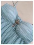 Pretty A Line Spaghetti Straps Blue Open Backs Grad Dress Inspo Short Mini Formal 8th Grade Homecoming Dresses High School Hoco Court Dress Graduation Dress Hoco Outfits HZ1121