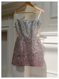 Cute A Line Spaghetti Straps Pink Sequin Grad Dress Inspo Formal 8th Grade Homecoming Dresses High School Hoco Court Dress Graduation Dress Hoco Outfits HZ1121