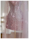 Cute A Line Spaghetti Straps Pink Sequin Grad Dress Inspo Formal 8th Grade Homecoming Dresses High School Hoco Court Dress Graduation Dress Hoco Outfits HZ1121