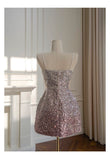 Cute A Line Spaghetti Straps Pink Sequin Grad Dress Inspo Formal 8th Grade Homecoming Dresses High School Hoco Court Dress Graduation Dress Hoco Outfits HZ1121