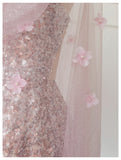 Cute A Line Spaghetti Straps Pink Sequin Grad Dress Inspo Formal 8th Grade Homecoming Dresses High School Hoco Court Dress Short Graduation Dress With Cape HZ1121