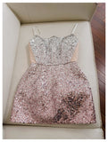 Cute A Line Spaghetti Straps Pink Sequin Grad Dress Inspo Formal 8th Grade Homecoming Dresses High School Hoco Court Dress Short Graduation Dress With Cape HZ1121