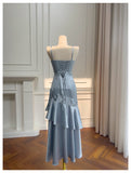 Sexy Mermaid Spaghetti Straps Dusty Blue Satin Long Prom Dresses Party Dress 20th Birthday Outfits Graduation Dresses HZ1121
