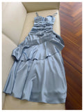 Simple Mermaid Spaghetti Straps Dusty Blue Satin Long Prom Dresses Party Dress 20th Birthday Outfits Graduation Dresses HZ1121