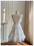 Pretty Ball Gown Spaghetti Straps Corset Back White Grad Dress Inspo Short Mini Formal 8th Grade Homecoming Dresses High School Hoco Court Dress Graduation Dress Hoco Outfits HZ1121