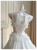 Pretty Ball Gown Spaghetti Straps Corset Back White Grad Dress Inspo Short Mini Formal 8th Grade Homecoming Dresses High School Hoco Court Dress Graduation Dress Cocktail Birthday Outfits HZ1121