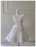 Pretty Ball Gown Spaghetti Straps Corset Back White Grad Dress Inspo Short Mini Formal 8th Grade Homecoming Dresses High School Hoco Court Dress Graduation Dress Cocktail Birthday Outfits HZ1121